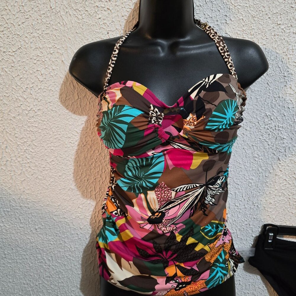 Bleu Rod Beattie Womens Halter Tankini & Black Bikini Bottom Set Size M Tropical